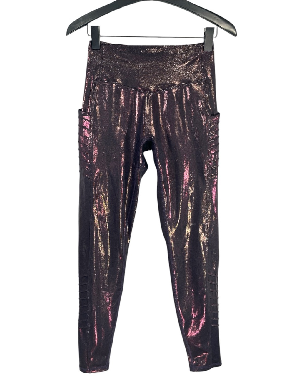 Buffbunny Collection Metallic Patent Moto Pocket Leggings Iridescent size Medium